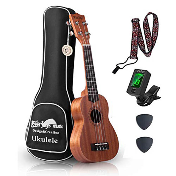 Ensemble d'ukulélé soprano acajou - professionnel 21 pouces avec accordeur pour bracelet Aquila Strings EVUKP