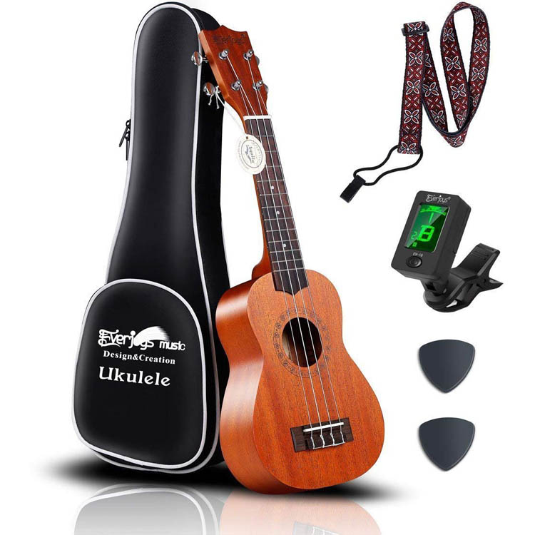 Ensemble d'ukulélé soprano acajou - professionnel 21 pouces avec accordeur pour bracelet Aquila Strings EVUKP02